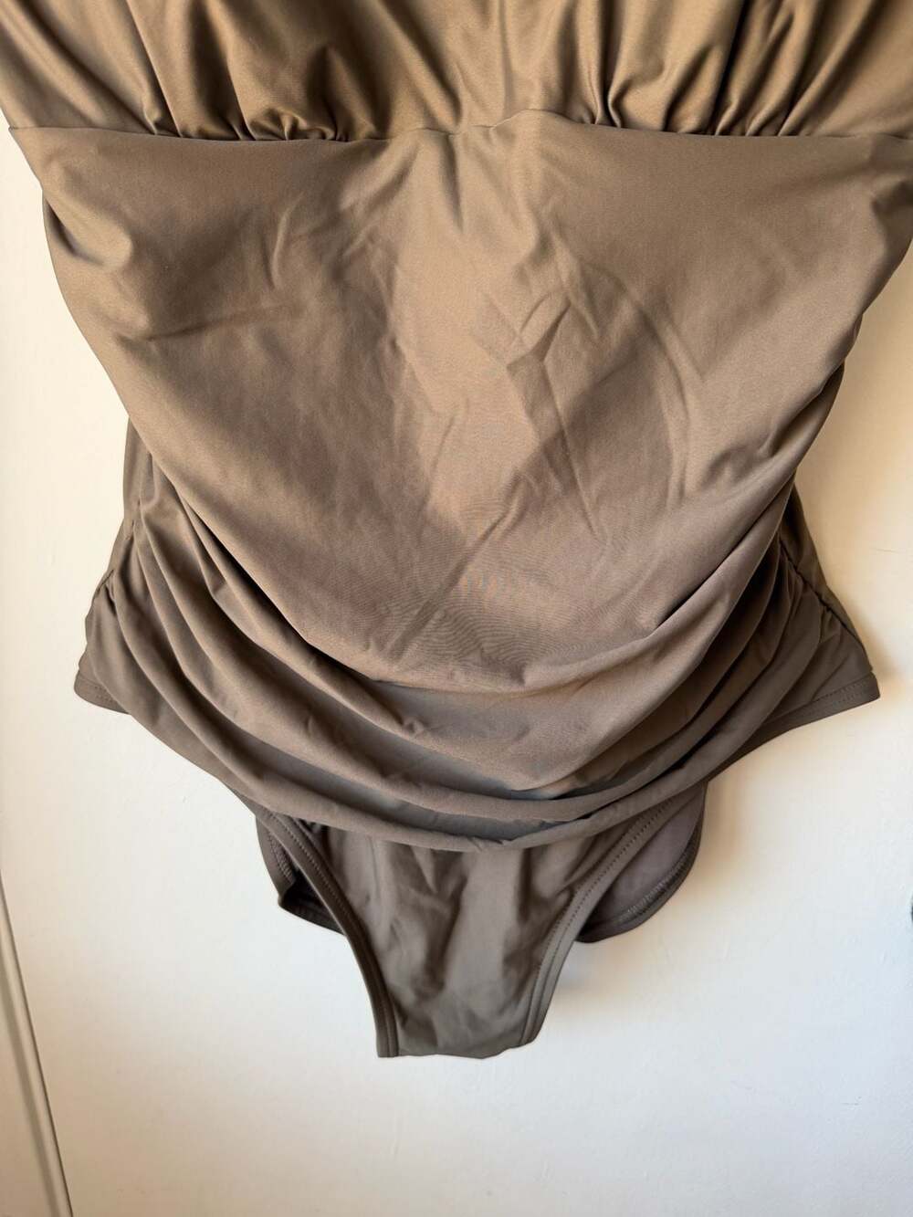 DKNY Ruffle Plunge Underwire Tummy Control One-Piece Swimsuit Bronze XL - Picture 3 of 6